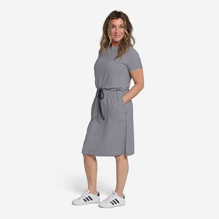 Carmen Dress Navy Stripes