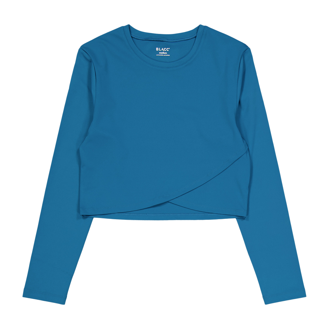 Ella Overlap Long Sleeve Top Blue Coral