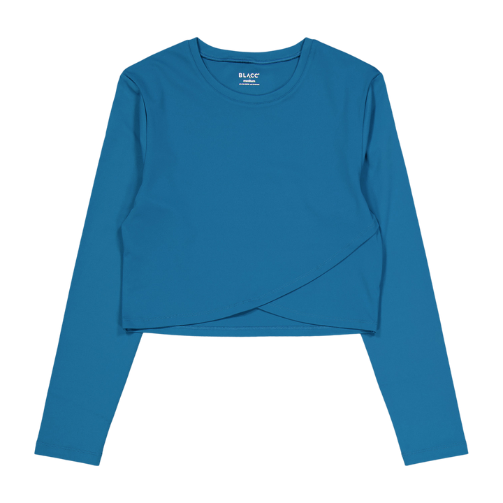 Ella Overlap Long Sleeve Top Blue Coral