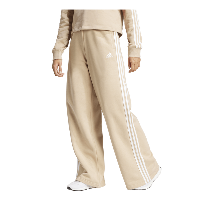Essentials 3-Stripes Fleece Wide Joggers Beige