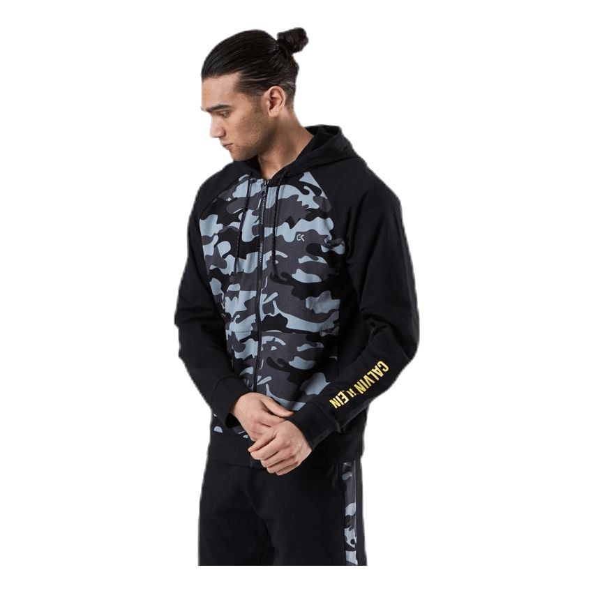 Calvin Klein Full Zip Hooded Jacket Patterned Black Sportamore