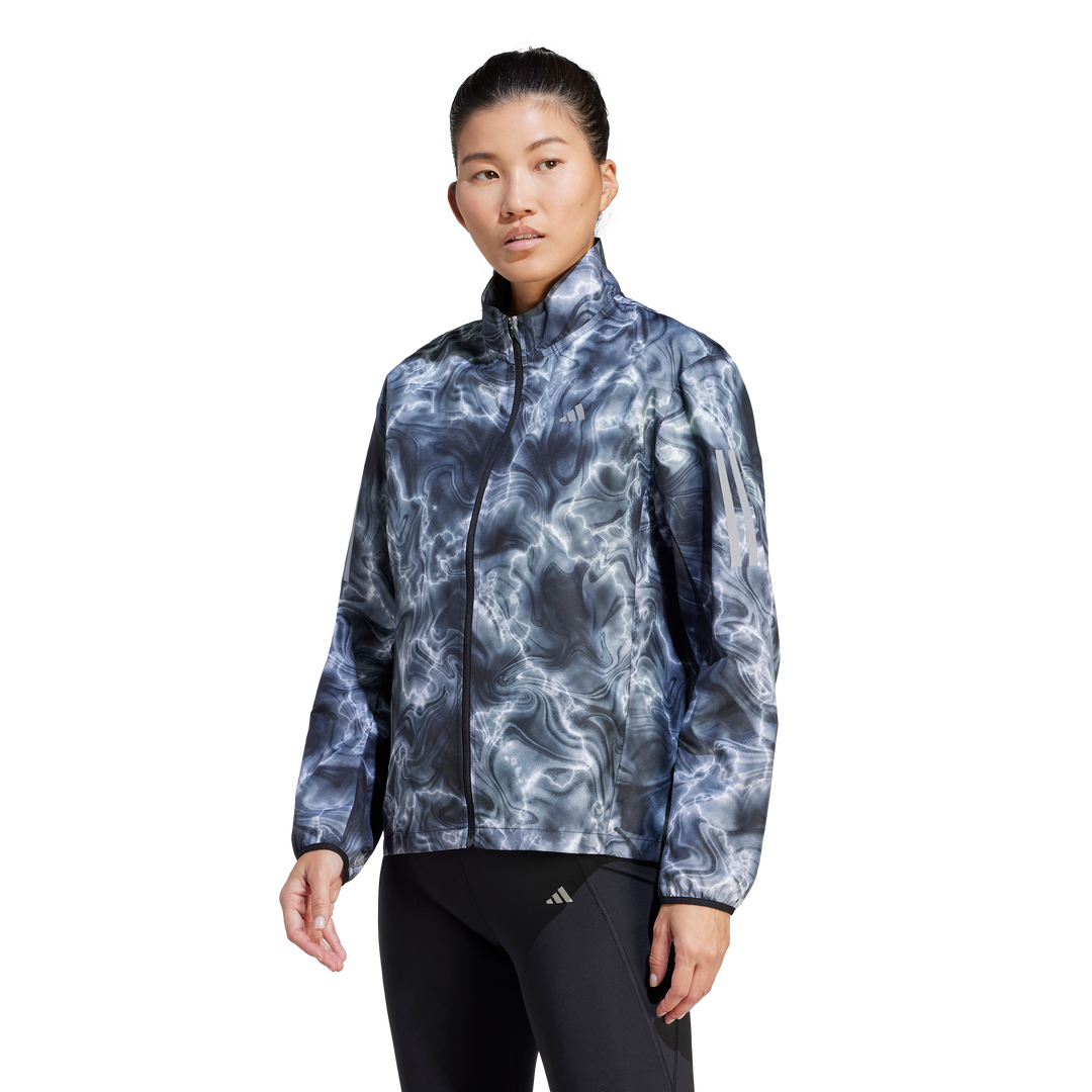 Own the Run Allover Print Hooded Running Windbreaker White