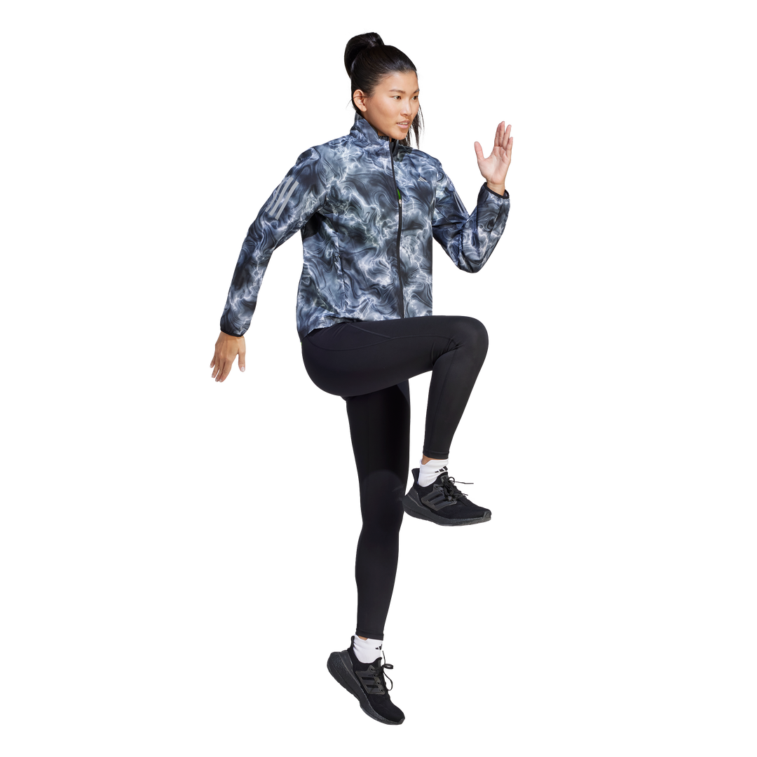 Own the Run Allover Print Hooded Running Windbreaker White