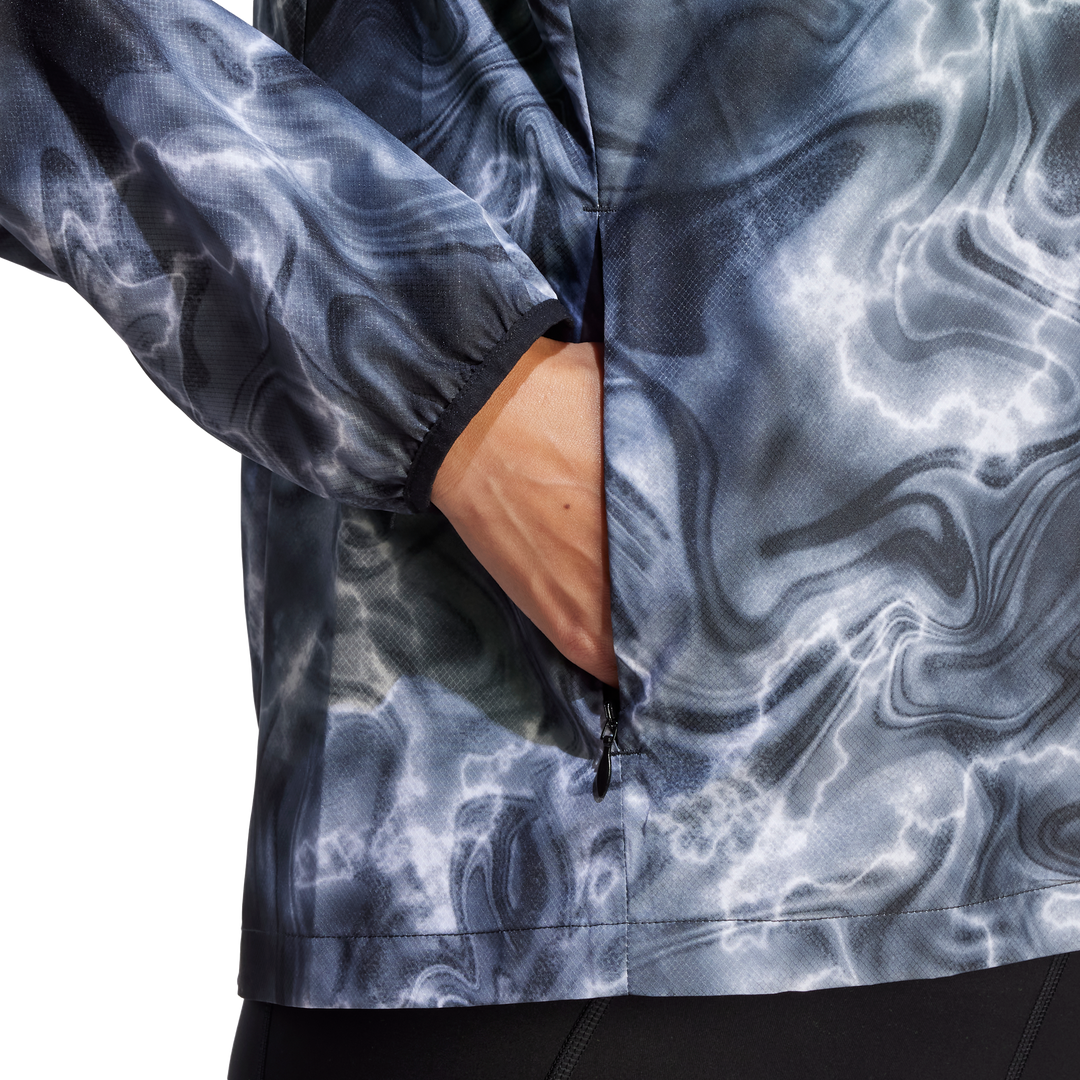 Own the Run Allover Print Hooded Running Windbreaker White