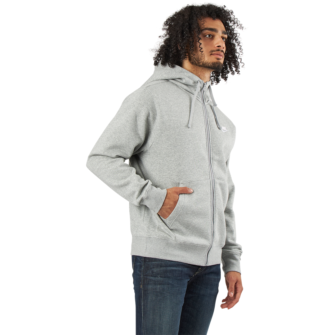 Sportswear Club Fleece Men's Full-Zip Hoodie DK GREY HEATHER/MATTE SILVER/WHITE