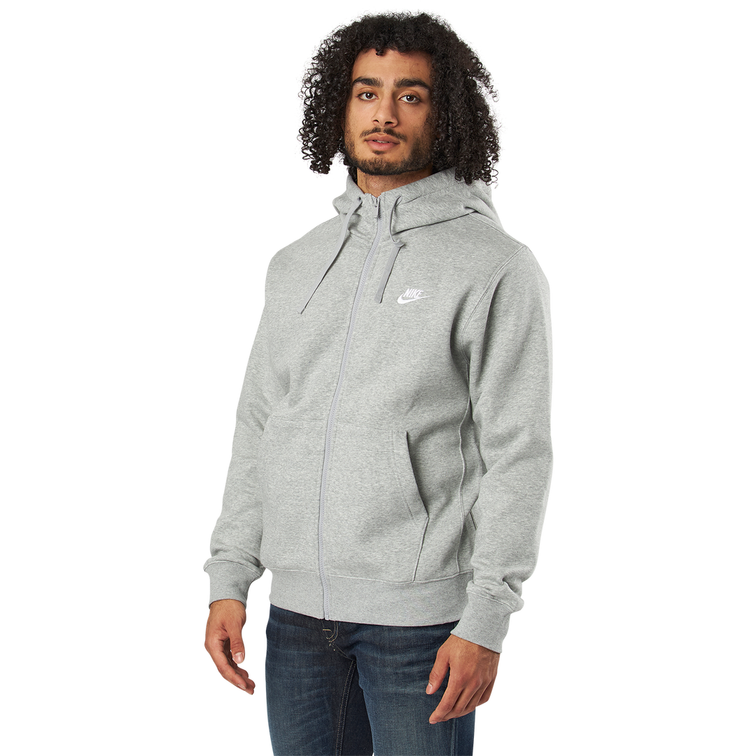 Sportswear Club Fleece Men's Full-Zip Hoodie DK GREY HEATHER/MATTE SILVER/WHITE
