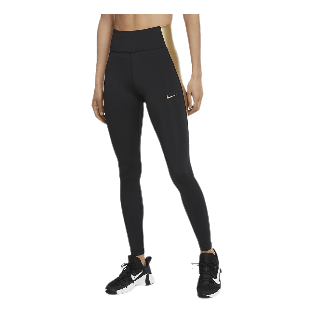Black nike leggings sales with gold logo