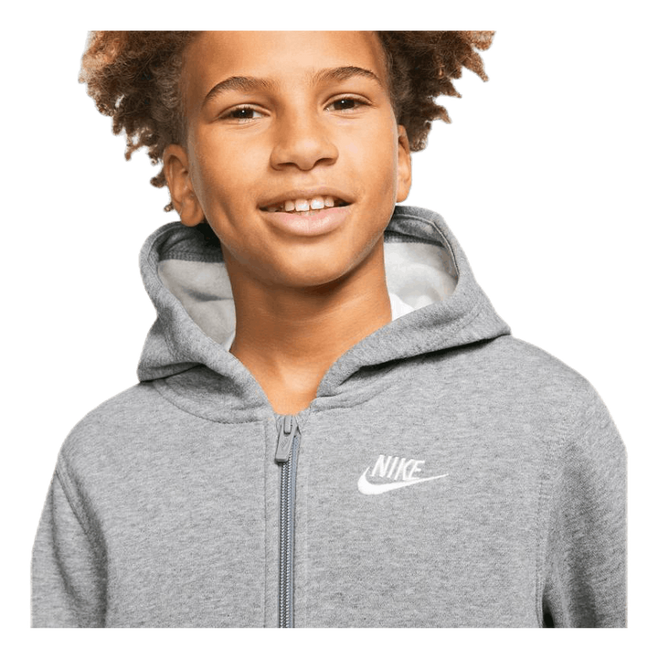 Sportswear Club Big Kids' Full-Zip Hoodie CARBON HEATHER/SMOKE GREY/WHITE