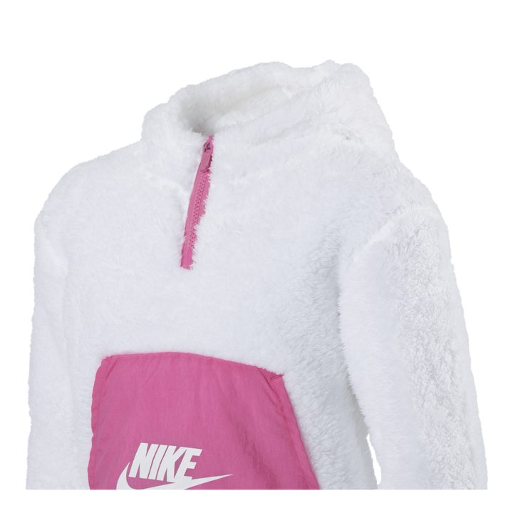 Air Sherpa Half Zip Hoodie Junior Pink/White