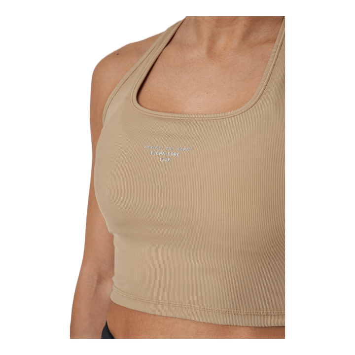 Night Rib Crop Tank Beige