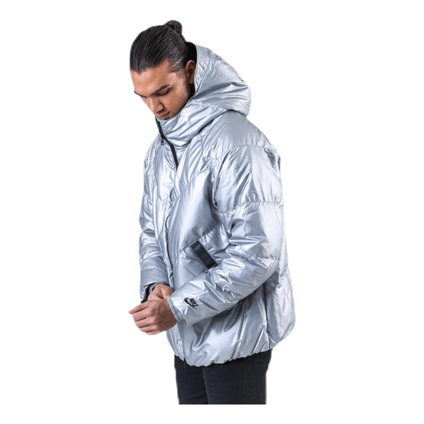 Down Fill Metallic Hood Jacket Silver