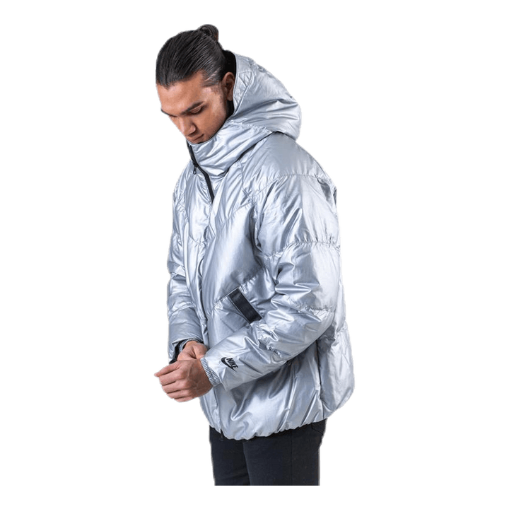 Down Fill Metallic Hood Jacket Silver