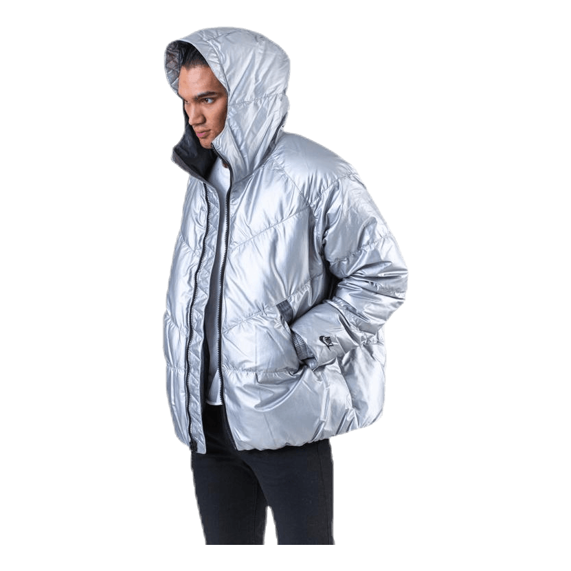 Down Fill Metallic Hood Jacket Silver
