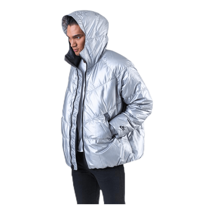 Down Fill Metallic Hood Jacket Silver