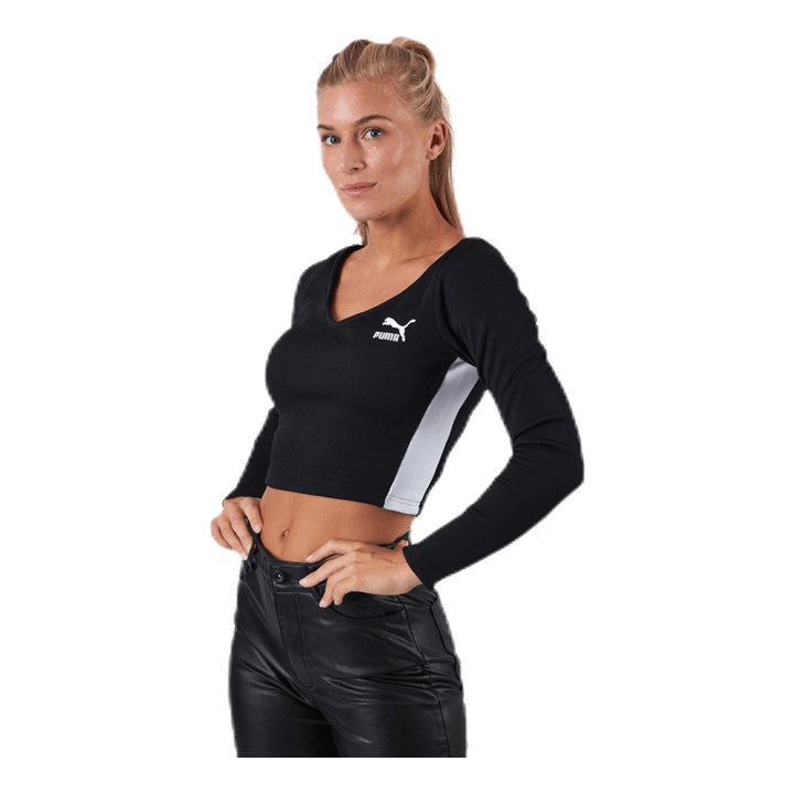 Classics Ribbed Longsleeve Cropped Top Black