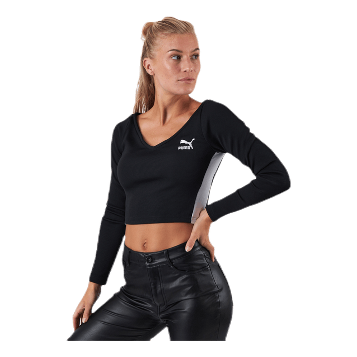 Classics Ribbed Longsleeve Cropped Top Black