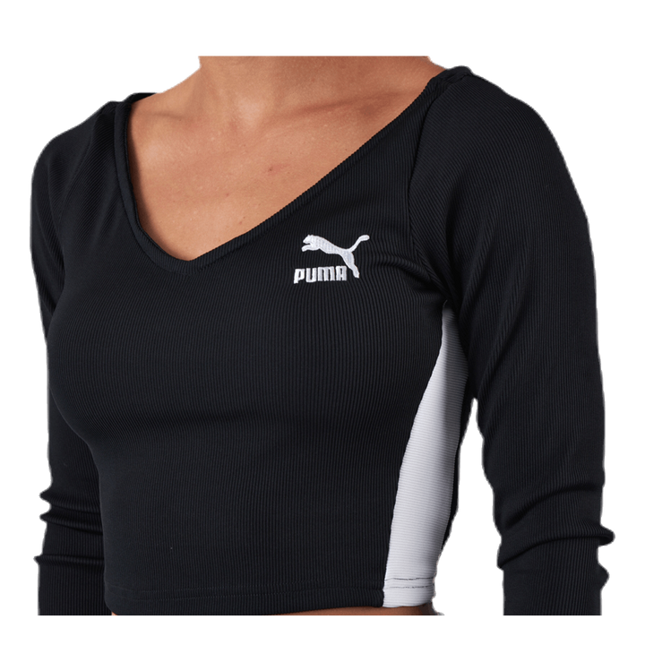Classics Ribbed Longsleeve Cropped Top Black