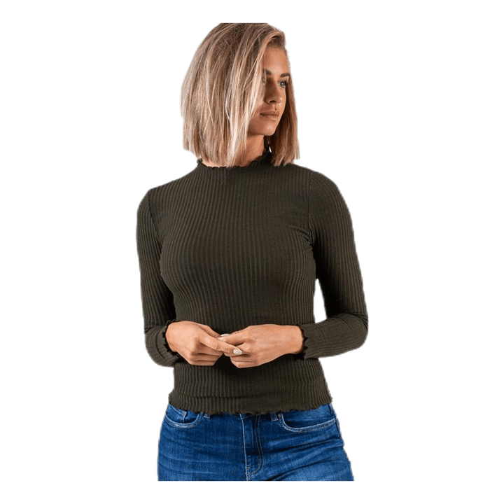 Emma L/S High Neck Top Jrs Green