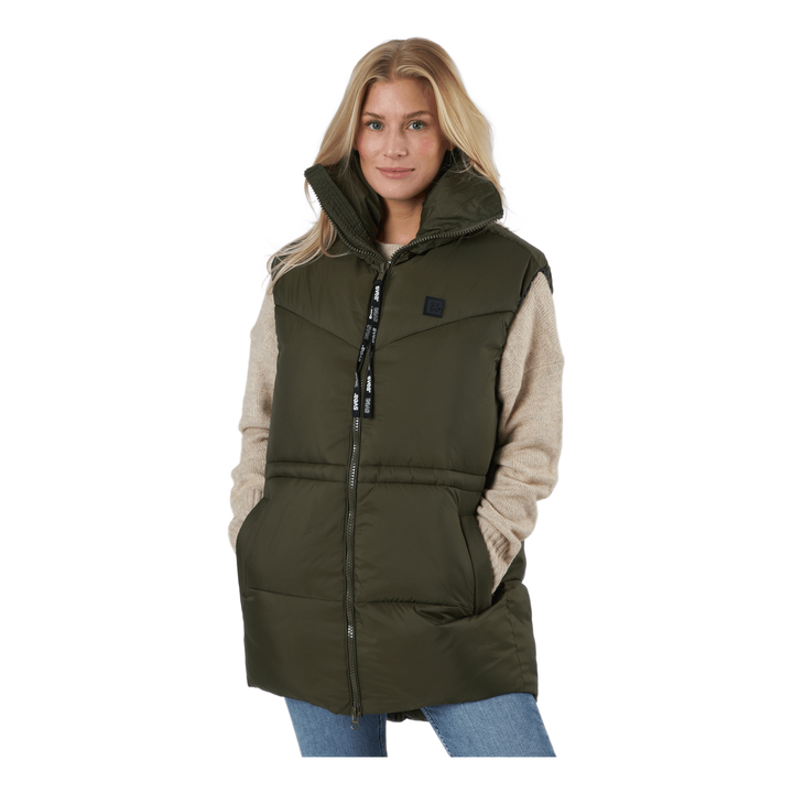 W. Generous Hip Length Vest Dark Army