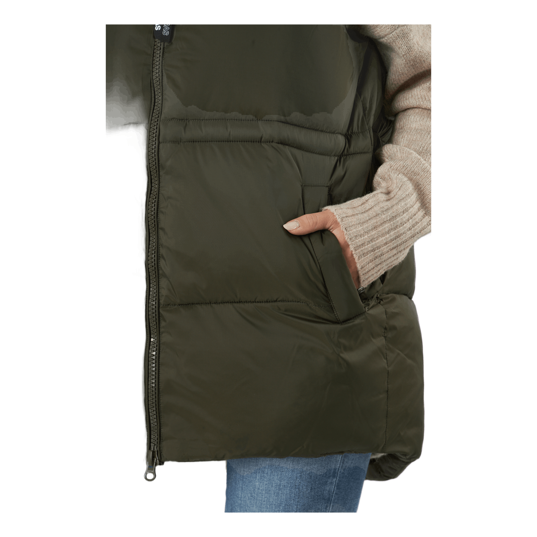 W. Generous Hip Length Vest Dark Army