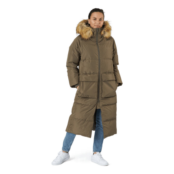 W. Loose Fur Hood Coat Mole