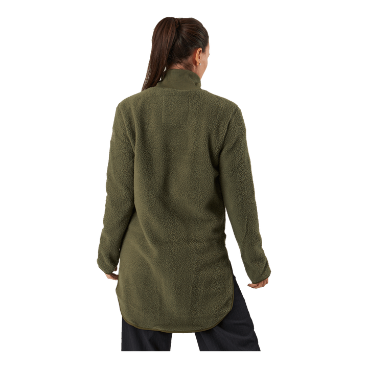 Long Pile Zip Sweat Dark Army