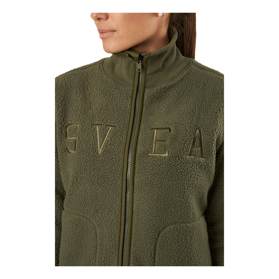 Long Pile Zip Sweat Dark Army