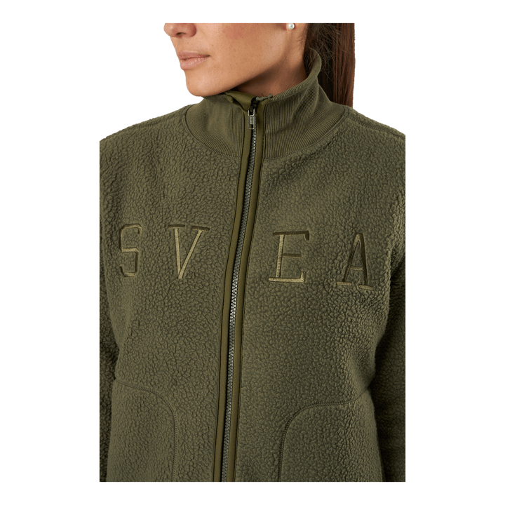 Long Pile Zip Sweat Dark Army