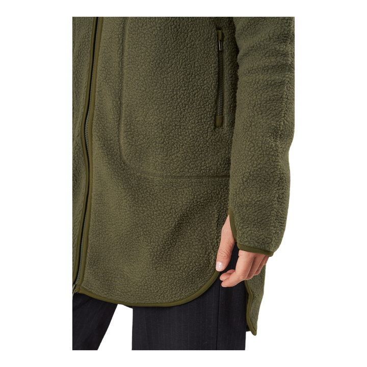 Long Pile Zip Sweat Dark Army