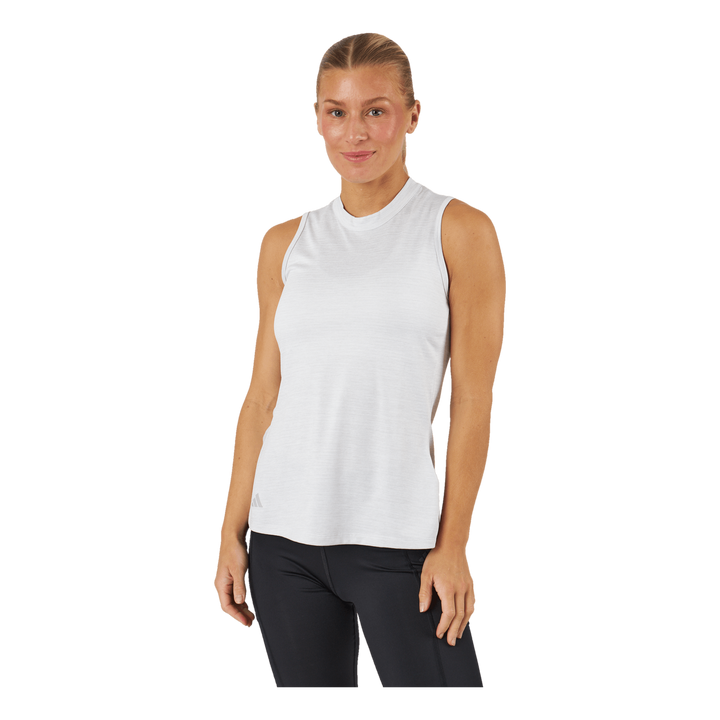 Essentials Heathered Mock-Neck Sleeveless Golf Polo Shirt White