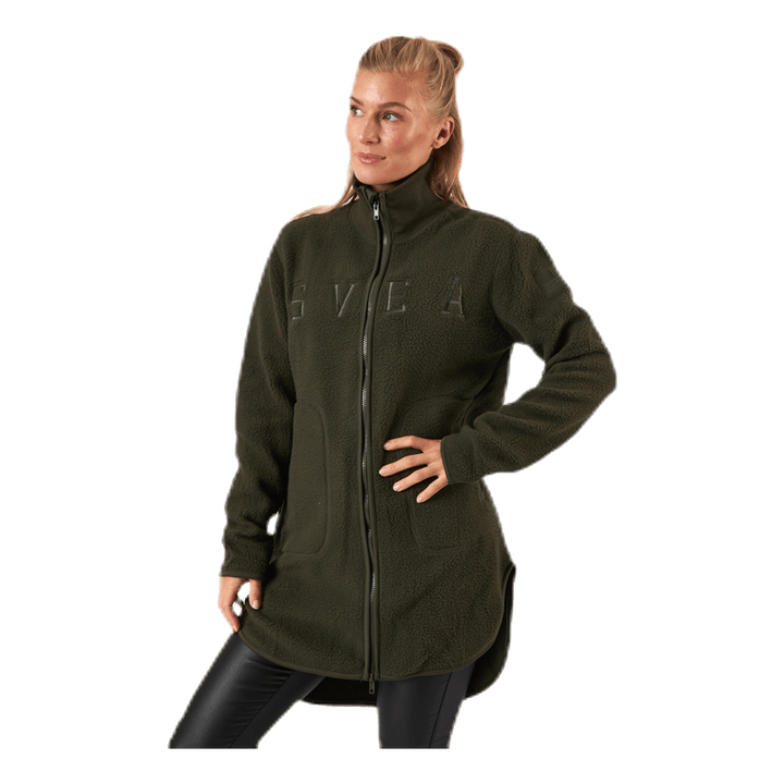 Long Pile Zip Sweat Green