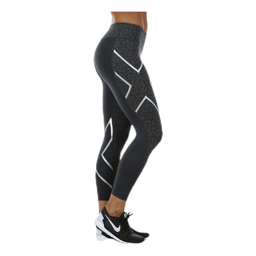 Patterned Mid-Rise Compression 7/8 Tights Black/Grey