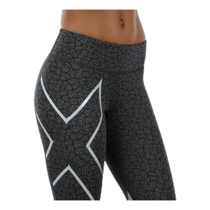 Patterned Mid-Rise Compression 7/8 Tights Black/Grey