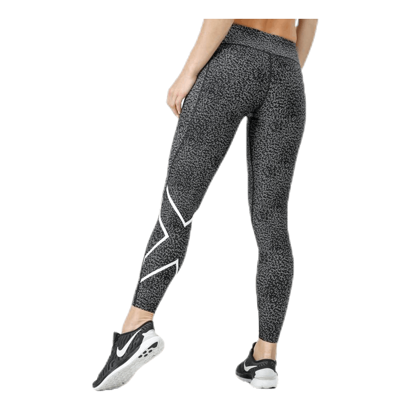 Mid-Rise Compression Print Tights W White/Black