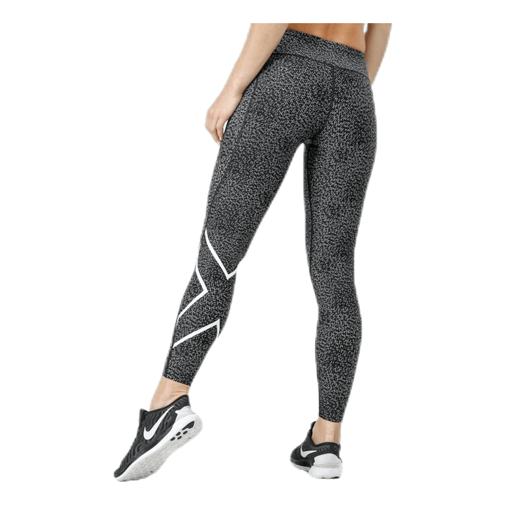 Mid-Rise Compression Print Tights W White/Black