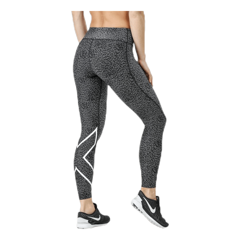 Mid-Rise Compression Print Tights W White/Black