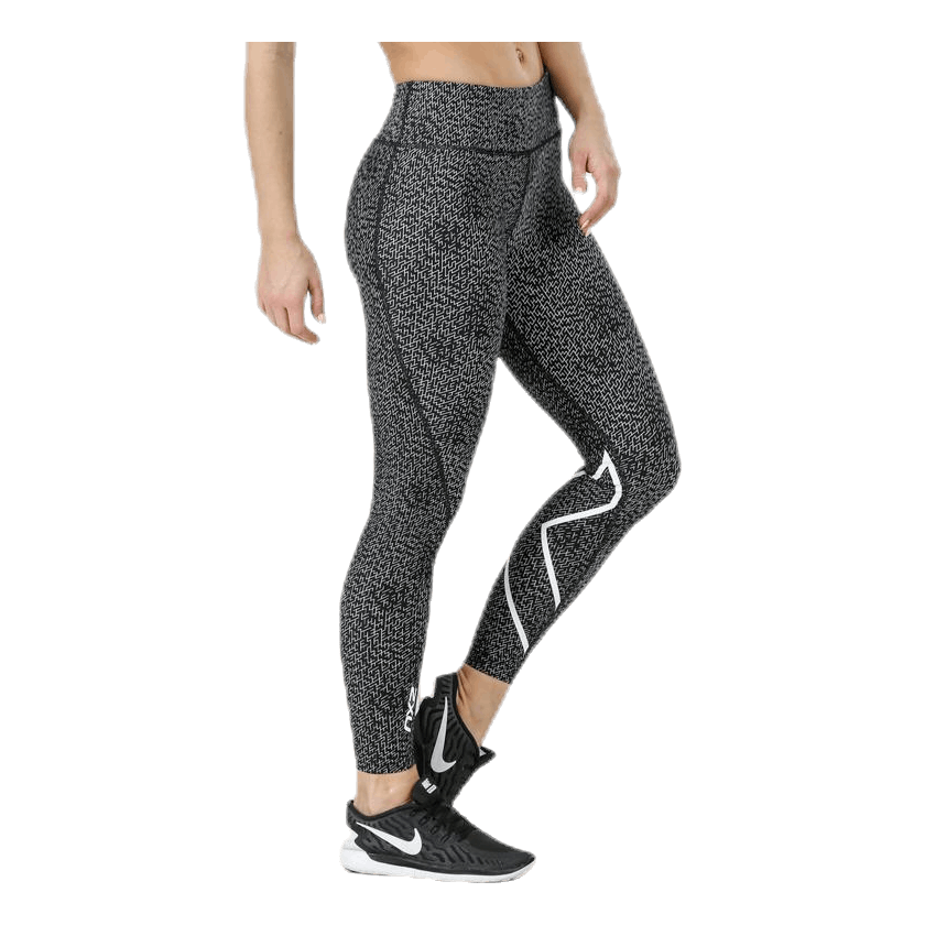 Mid-Rise Compression Print Tights W White/Black