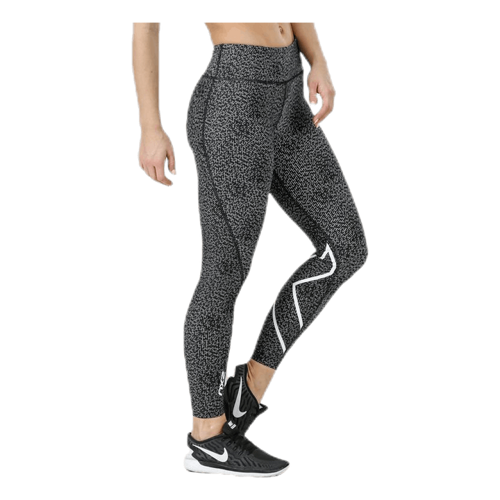 Mid-Rise Compression Print Tights W White/Black