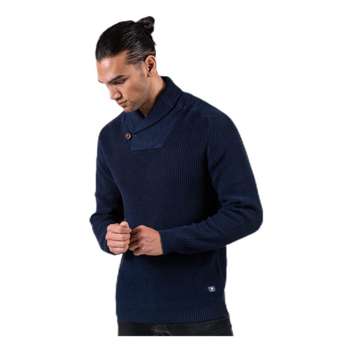 Davis Knit Shawl Neck Blue