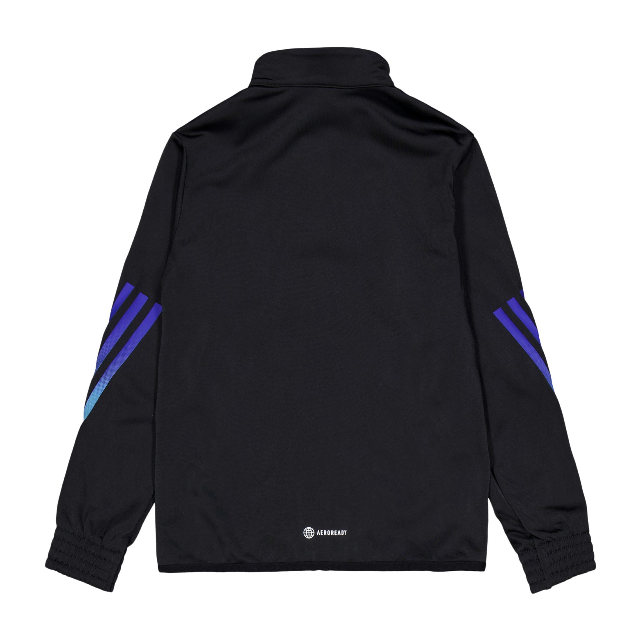 black adidas jacket with purple stripes