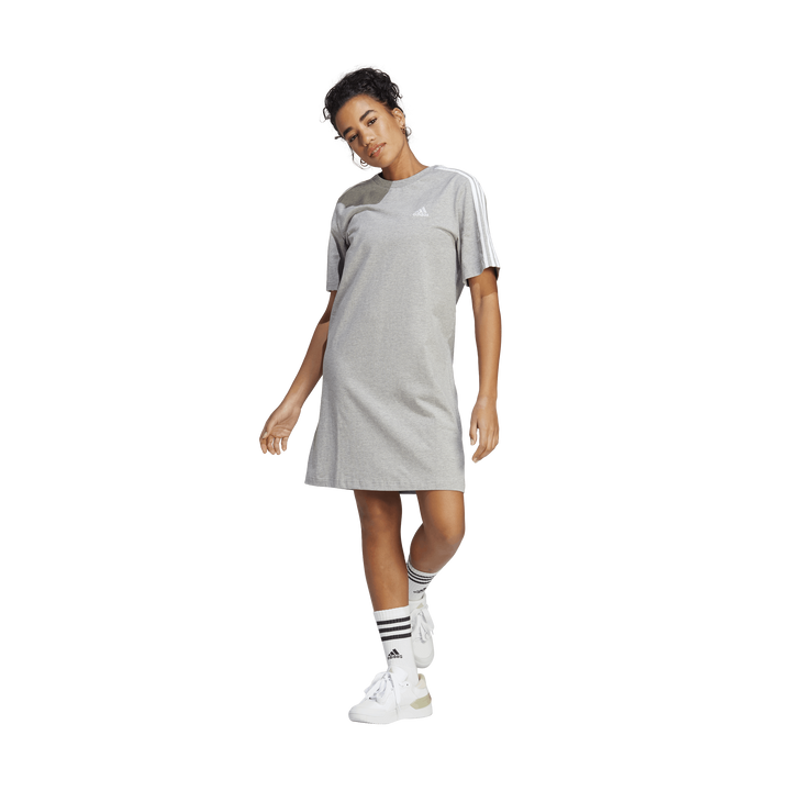 Essentials 3-Stripes Single Jersey Boyfriend Tee Dress Medium Grey Heather / White