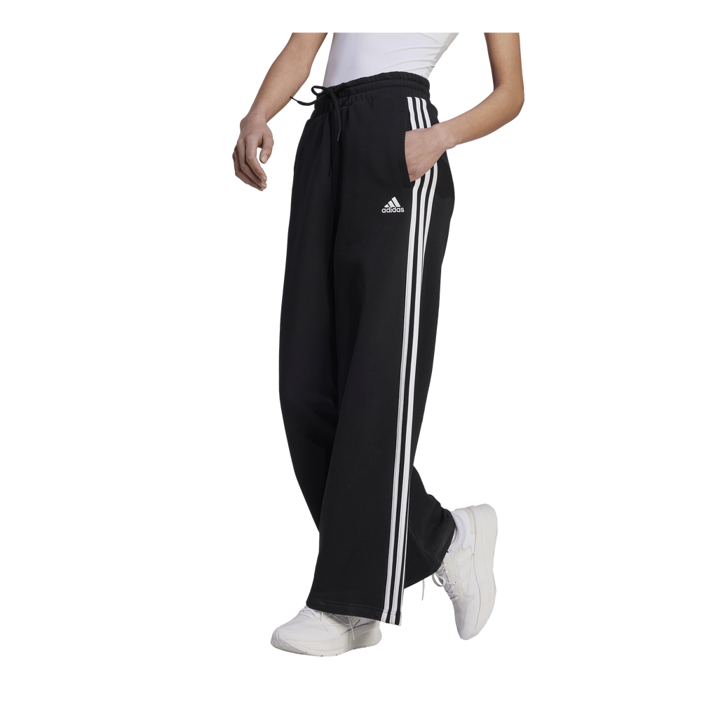 Essentials 3-Stripes French Terry Wide Joggers Black