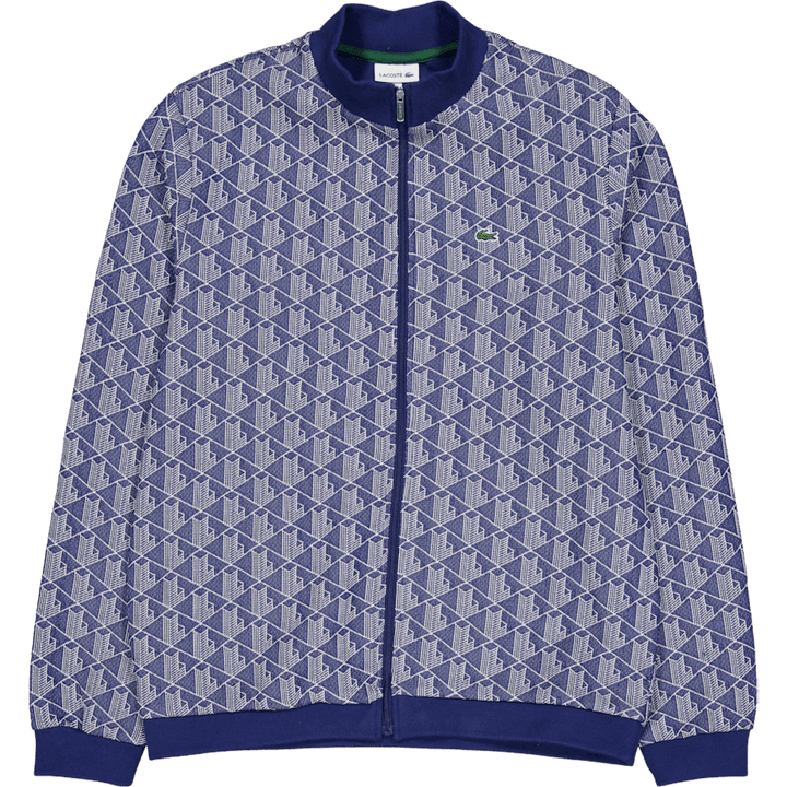 Zipped High Neck Monogram Swea Qie Navy Blue / White