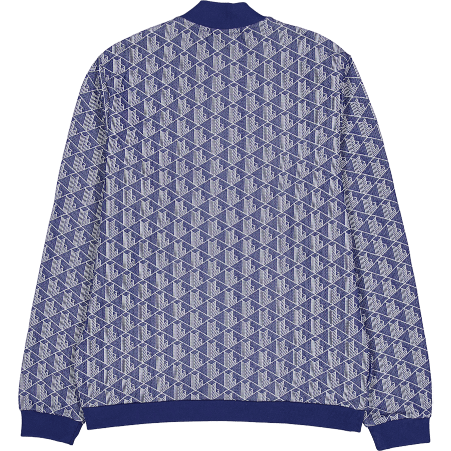 Zipped High Neck Monogram Swea Qie Navy Blue / White