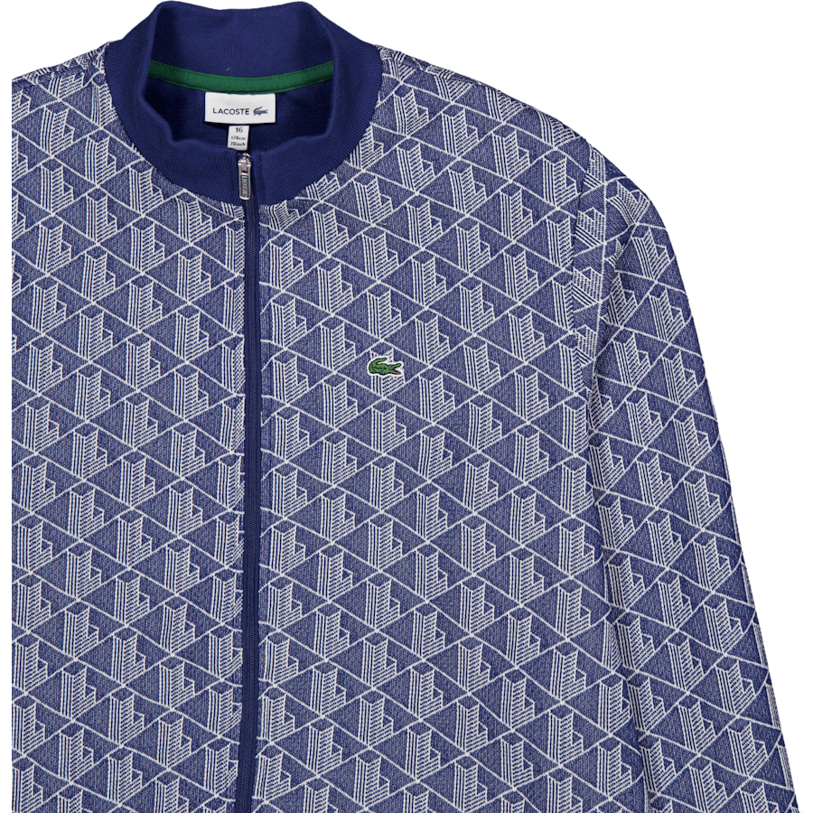 Zipped High Neck Monogram Swea Qie Navy Blue / White