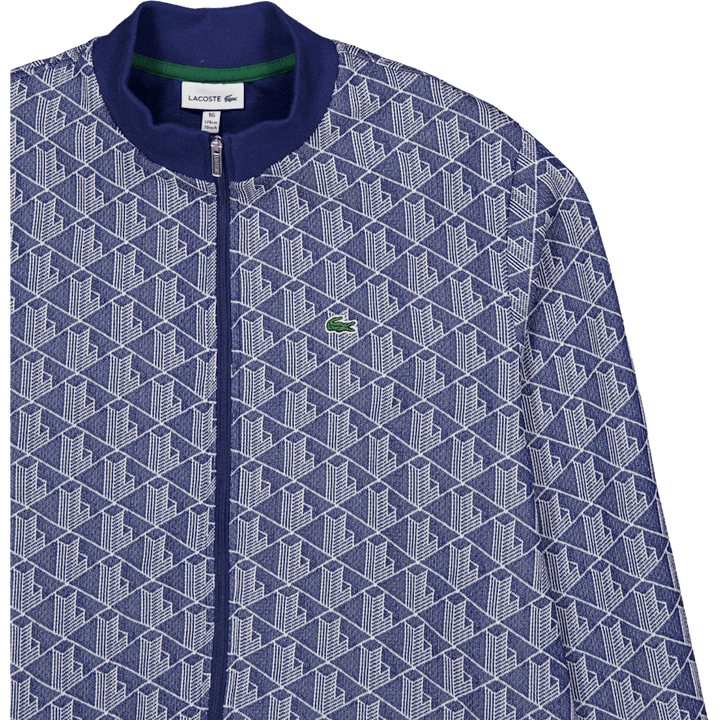 Zipped High Neck Monogram Swea Qie Navy Blue / White