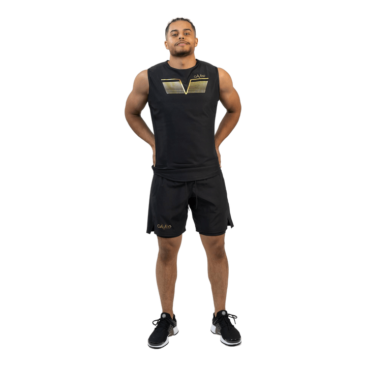 Power Sleeveless Tee Black&gold