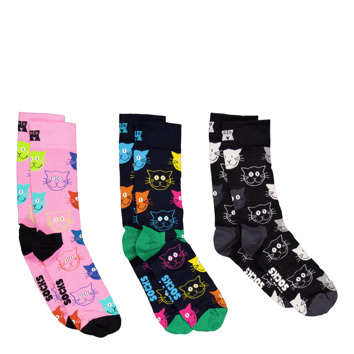 3-pack Mixed Cat Socks Gift Se Navy