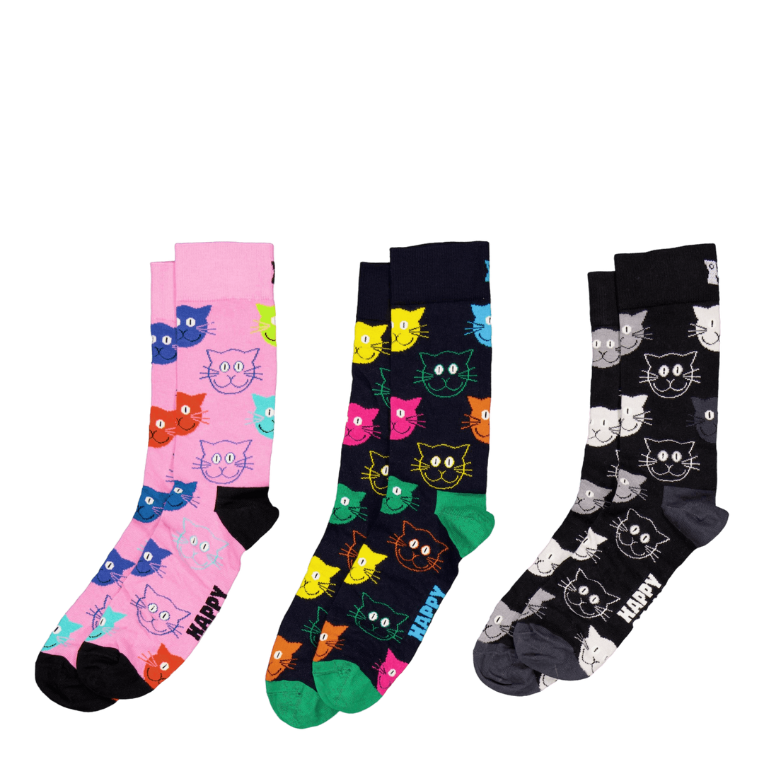 3-pack Mixed Cat Socks Gift Se Navy