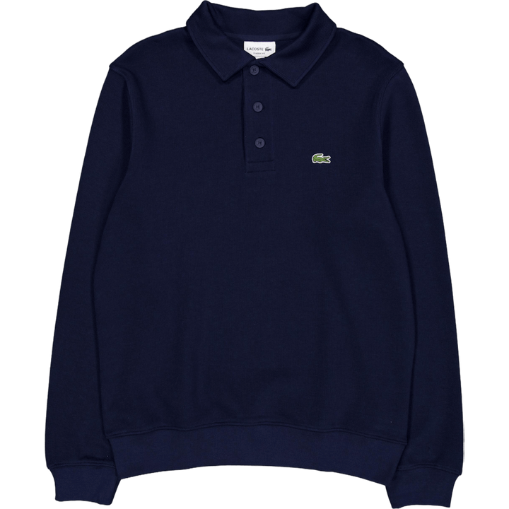 Ribbed Cotton Polo Collar Swea Navy Blue